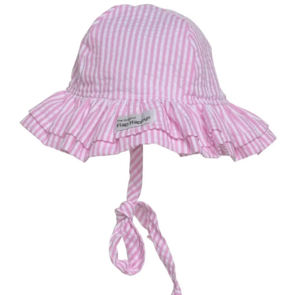 Flap Happy Pink and White Striped Ruffle Sun Hat
